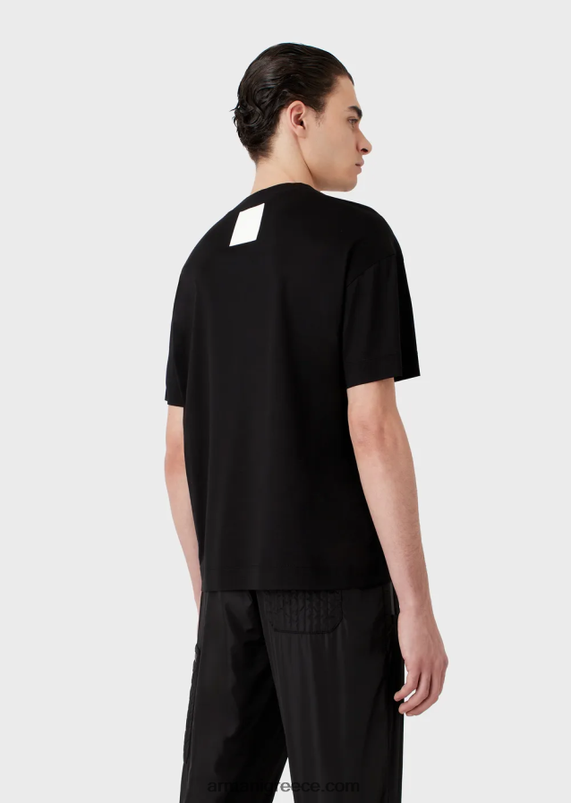 άνδρες Armani T-shirt από ζέρσεϊ με ανάγλυφο λογότυπο 4046R61618 μαύρος