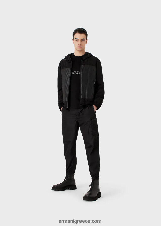 άνδρες Armani T-shirt από ζέρσεϊ με ανάγλυφο λογότυπο 4046R61618 μαύρος