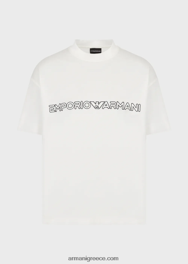 άνδρες Armani T-shirt από ζέρσεϊ με ανάγλυφο λογότυπο 4046R61619 άσπρο