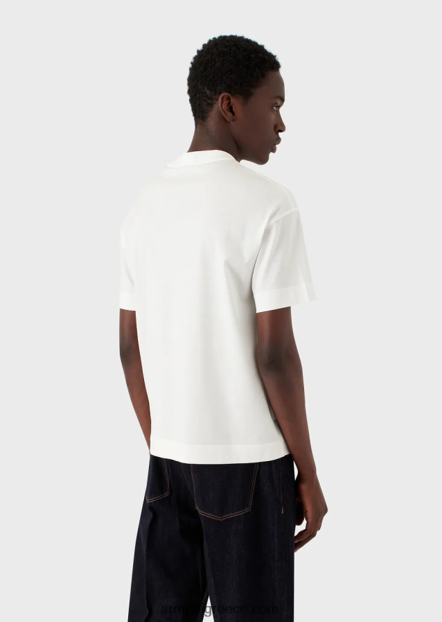 άνδρες Armani T-shirt από ζέρσεϊ με ανάγλυφο λογότυπο 4046R61619 άσπρο
