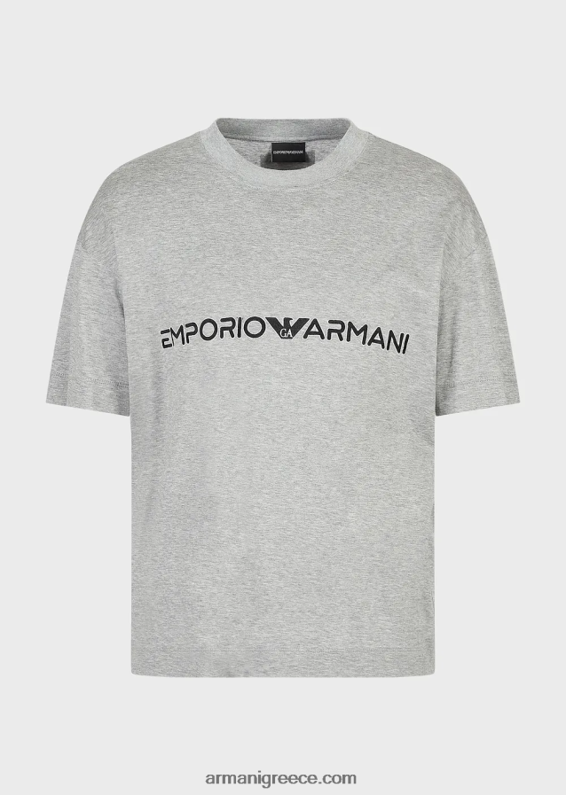 άνδρες Armani T-shirt από ζέρσεϊ με ανάγλυφο λογότυπο 4046R61620 γκρί