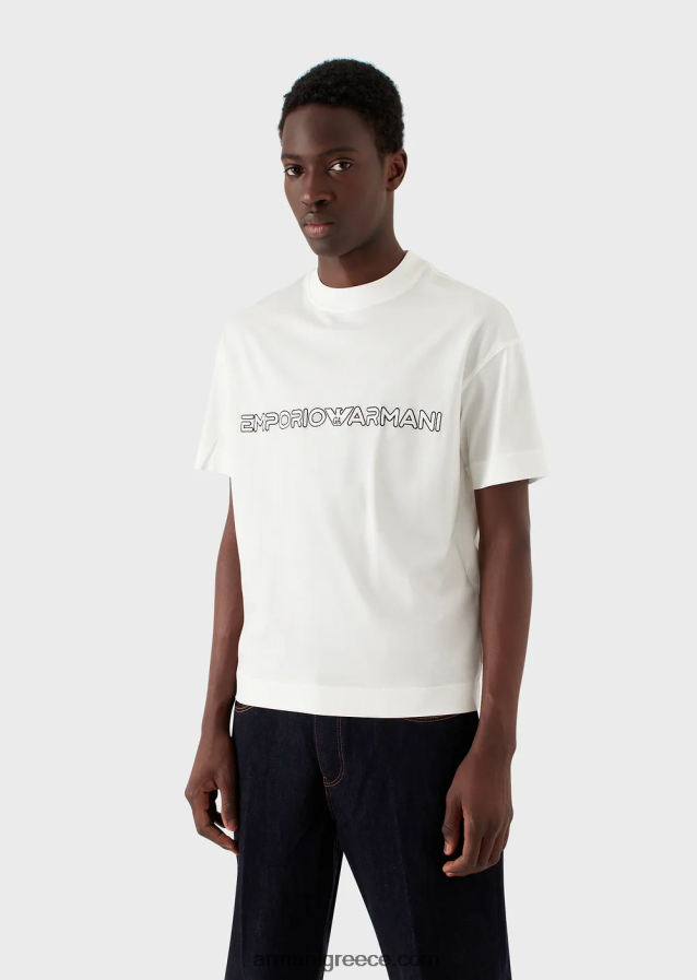 άνδρες Armani T-shirt από ζέρσεϊ με ανάγλυφο λογότυπο 4046R61620 γκρί