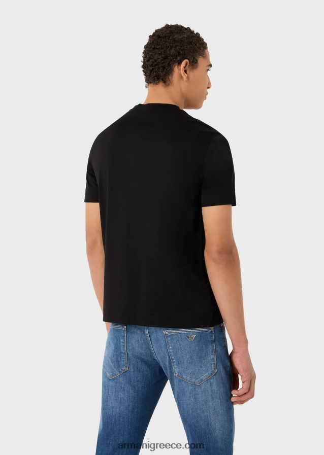 άνδρες Armani T-shirt από ζέρσεϊ με κέντημα με λογότυπο στη λαιμόκοψη 4046R61666 μαύρος