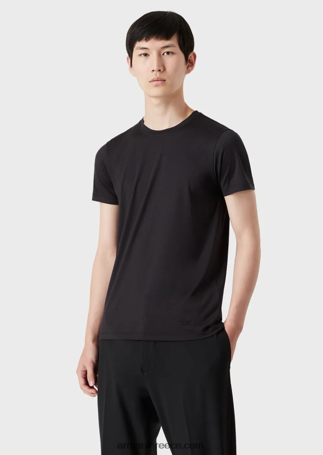 άνδρες Armani T-shirt από μετάξι/βαμβάκι 4046R61735 μαύρος