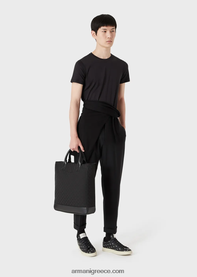 άνδρες Armani T-shirt από μετάξι/βαμβάκι 4046R61735 μαύρος