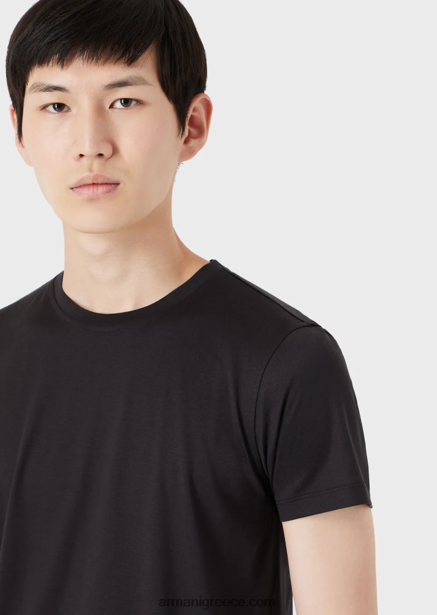 άνδρες Armani T-shirt από μετάξι/βαμβάκι 4046R61735 μαύρος