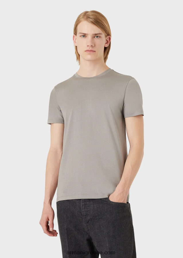 άνδρες Armani T-shirt από μετάξι/βαμβάκι 4046R61736 τεφρόχρουν χρώμα