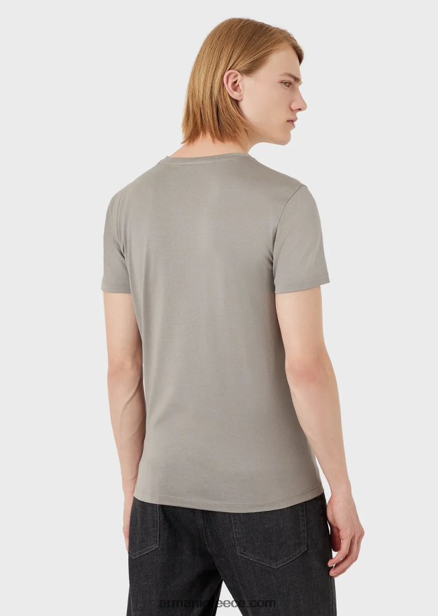 άνδρες Armani T-shirt από μετάξι/βαμβάκι 4046R61736 τεφρόχρουν χρώμα