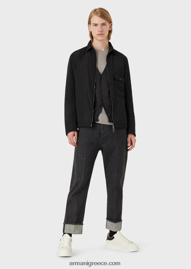 άνδρες Armani T-shirt από μετάξι/βαμβάκι 4046R61736 τεφρόχρουν χρώμα