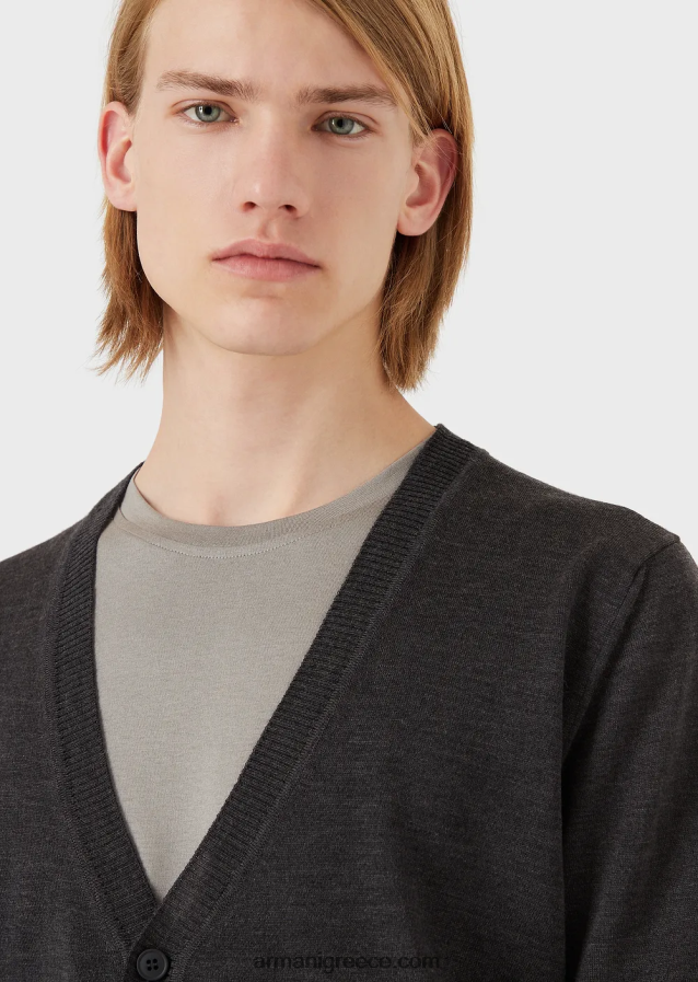 άνδρες Armani T-shirt από μετάξι/βαμβάκι 4046R61736 τεφρόχρουν χρώμα