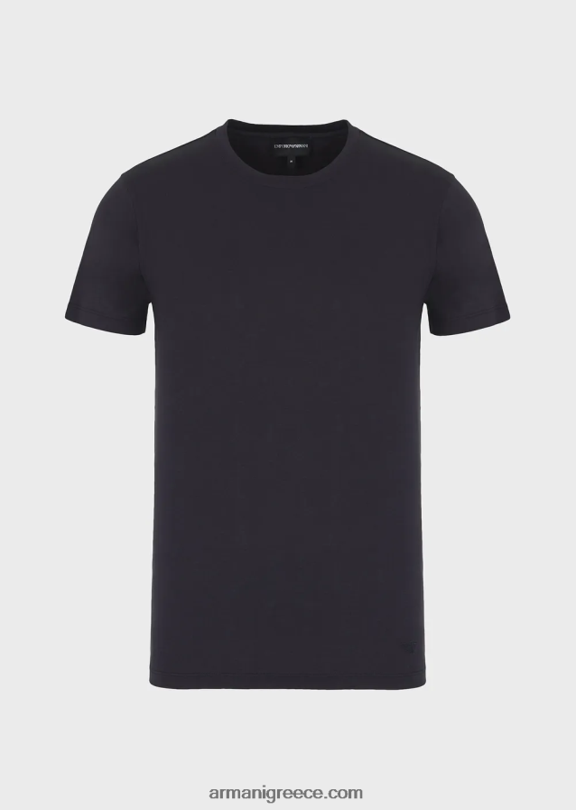 άνδρες Armani T-shirt από μετάξι/βαμβάκι 4046R61737 μεσάνυχτα μπλε