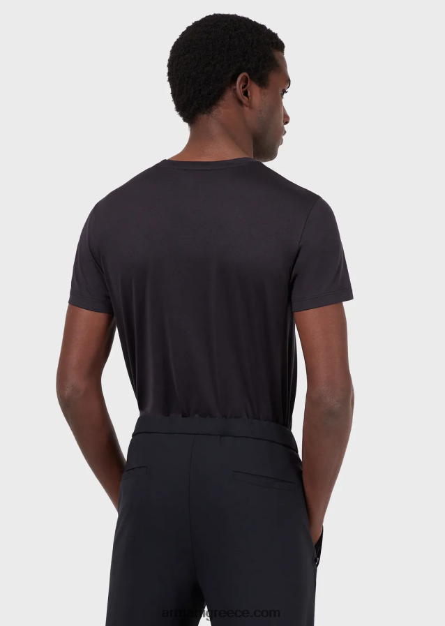 άνδρες Armani T-shirt από μετάξι/βαμβάκι 4046R61737 μεσάνυχτα μπλε