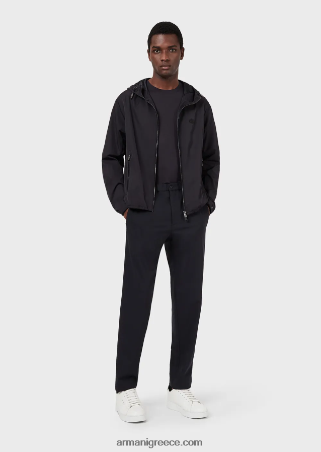 άνδρες Armani T-shirt από μετάξι/βαμβάκι 4046R61737 μεσάνυχτα μπλε