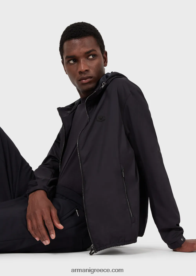 άνδρες Armani T-shirt από μετάξι/βαμβάκι 4046R61737 μεσάνυχτα μπλε