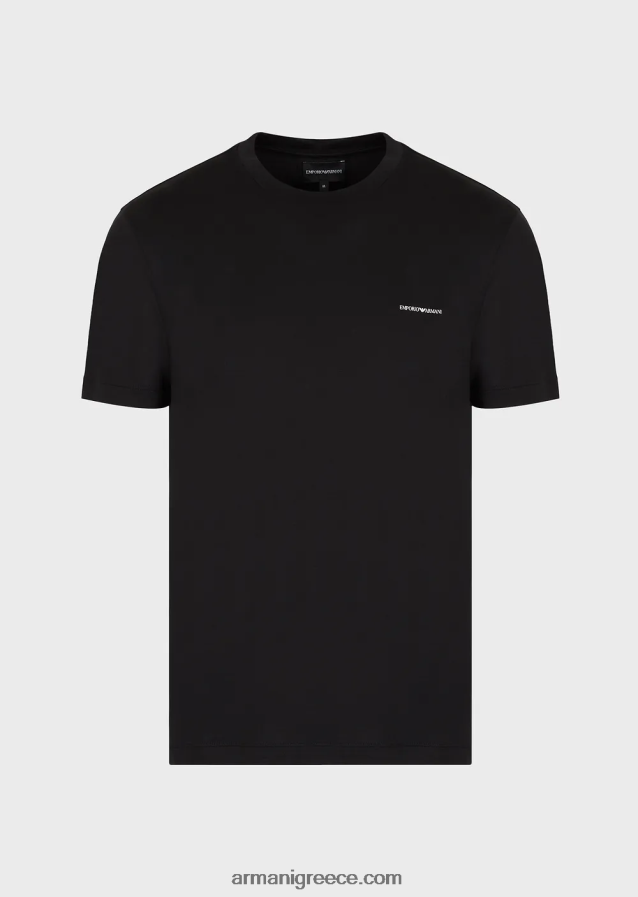 άνδρες Armani T-shirt από μείγμα tencel-jersey με γράμματα micro logo 4046R61728 μαύρος