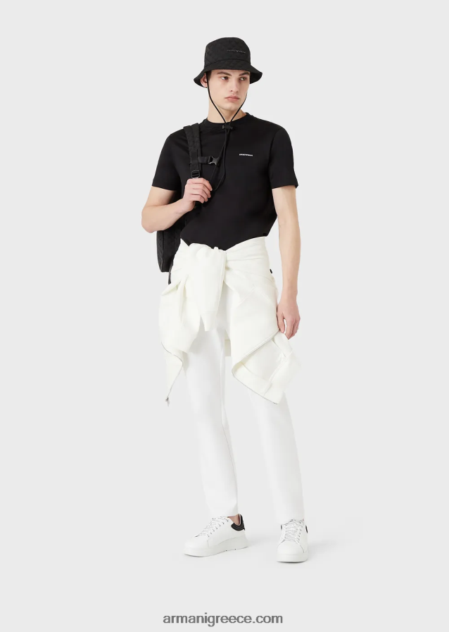 άνδρες Armani T-shirt από μείγμα tencel-jersey με γράμματα micro logo 4046R61728 μαύρος