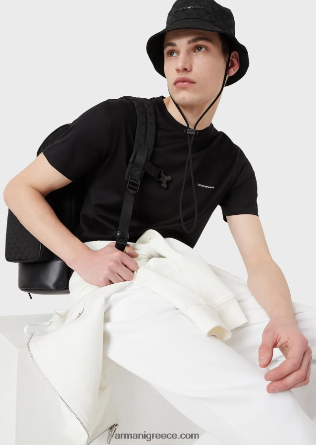 άνδρες Armani T-shirt από μείγμα tencel-jersey με γράμματα micro logo 4046R61728 μαύρος