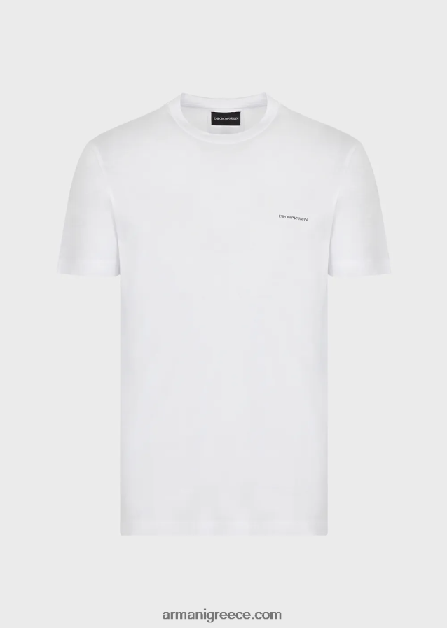 άνδρες Armani T-shirt από μείγμα tencel-jersey με γράμματα micro logo 4046R61729 άσπρο