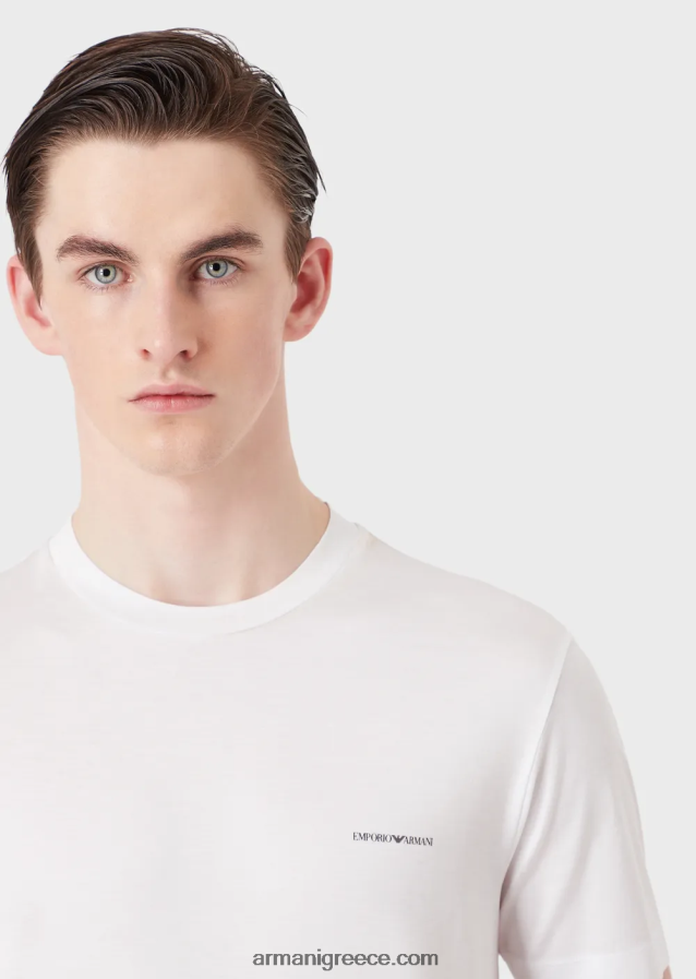 άνδρες Armani T-shirt από μείγμα tencel-jersey με γράμματα micro logo 4046R61729 άσπρο