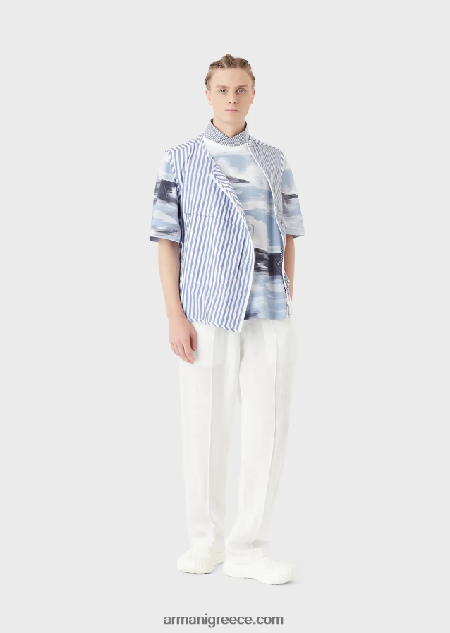 άνδρες Armani Βαμβακερό μπλουζάκι interlock με στάμπα merman ακουαρέλα και κεντημένο λογότυπο 4046R61697 πρότυπο