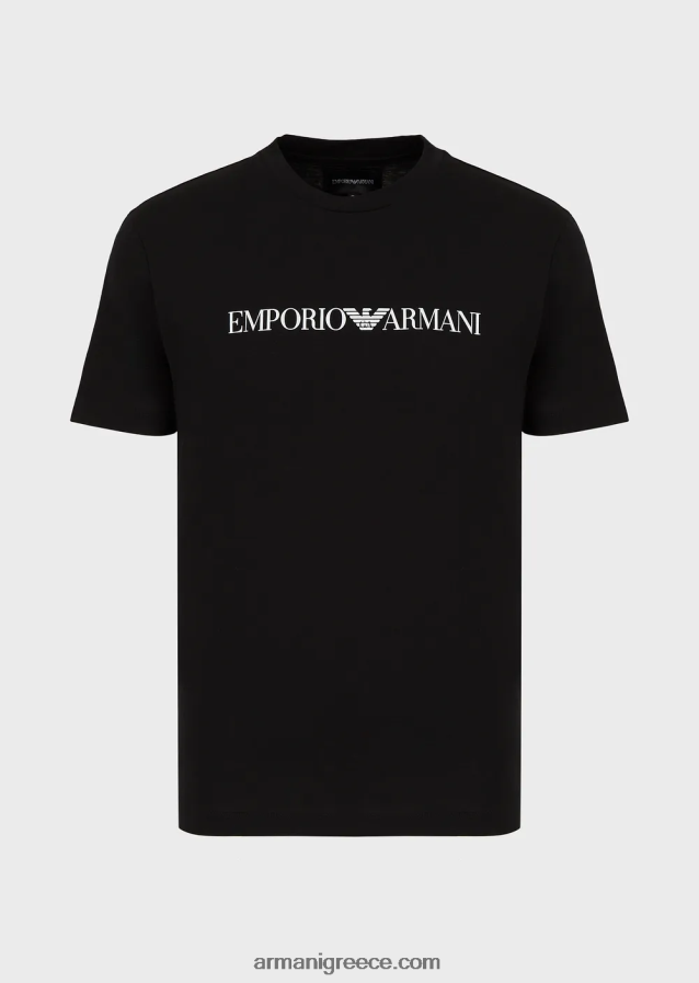 άνδρες Armani Μπλουζάκι pima jersey με τύπωμα λογότυπου 4046R61701 μαύρο λογότυπο