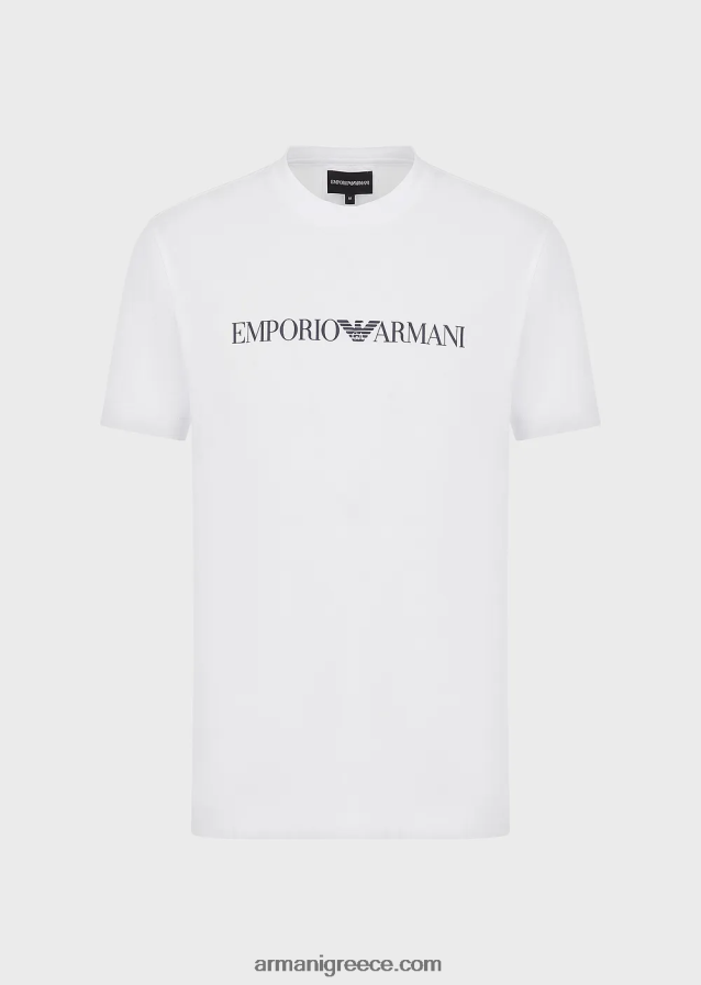 άνδρες Armani Μπλουζάκι pima jersey με τύπωμα λογότυπου 4046R61701 μαύρο λογότυπο