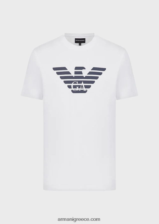 άνδρες Armani Μπλουζάκι pima jersey με τύπωμα λογότυπου 4046R61703 άσπρο