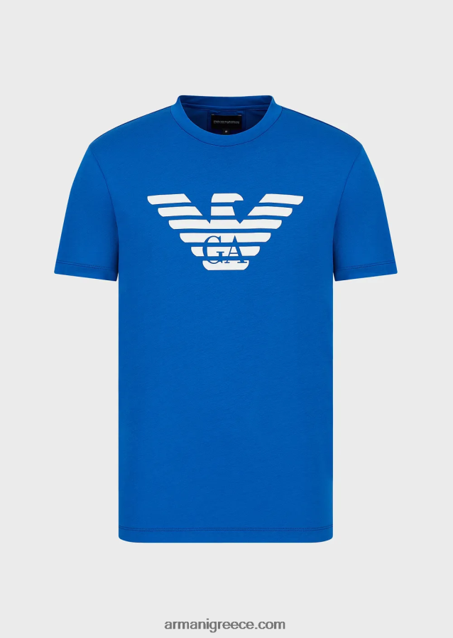 άνδρες Armani Μπλουζάκι pima jersey με τύπωμα λογότυπου 4046R61704 μπλε της Κίνας