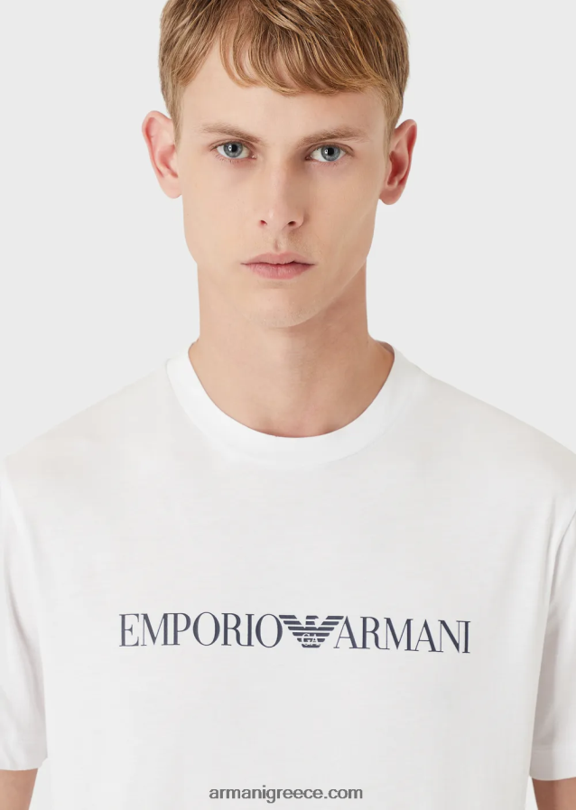 άνδρες Armani Μπλουζάκι pima jersey με τύπωμα λογότυπου 4046R61704 μπλε της Κίνας