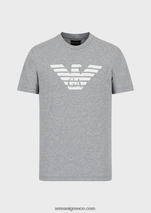 άνδρες Armani Μπλουζάκι pima jersey με τύπωμα λογότυπου 4046R61705 ανοιχτό γκρι