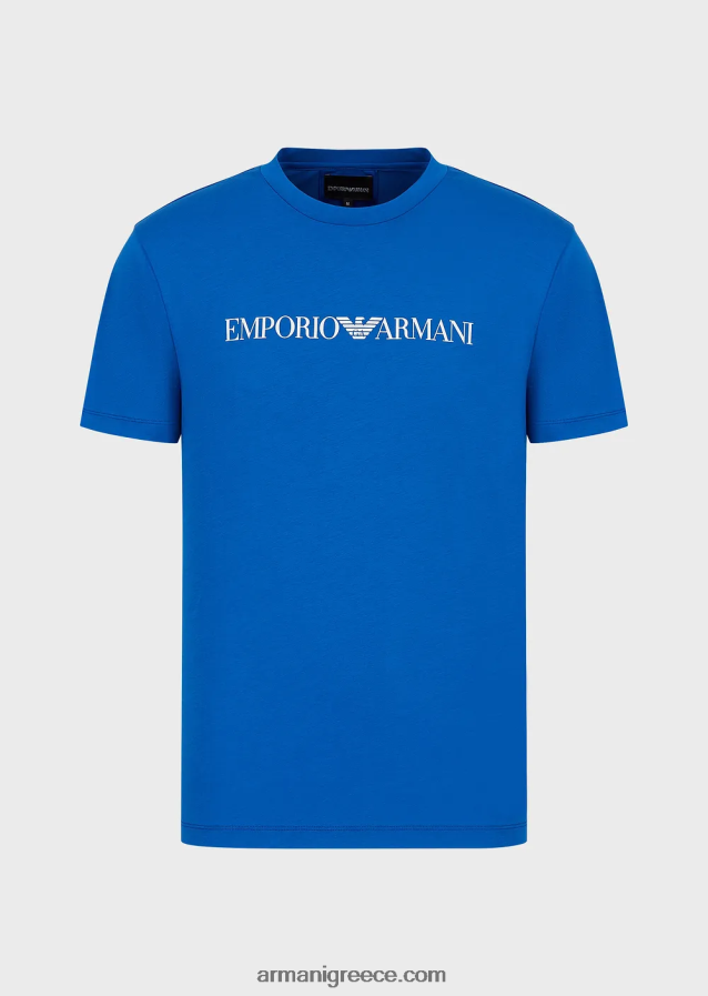 άνδρες Armani Μπλουζάκι pima jersey με τύπωμα λογότυπου 4046R61706 φωτεινό μπλε λογότυπο