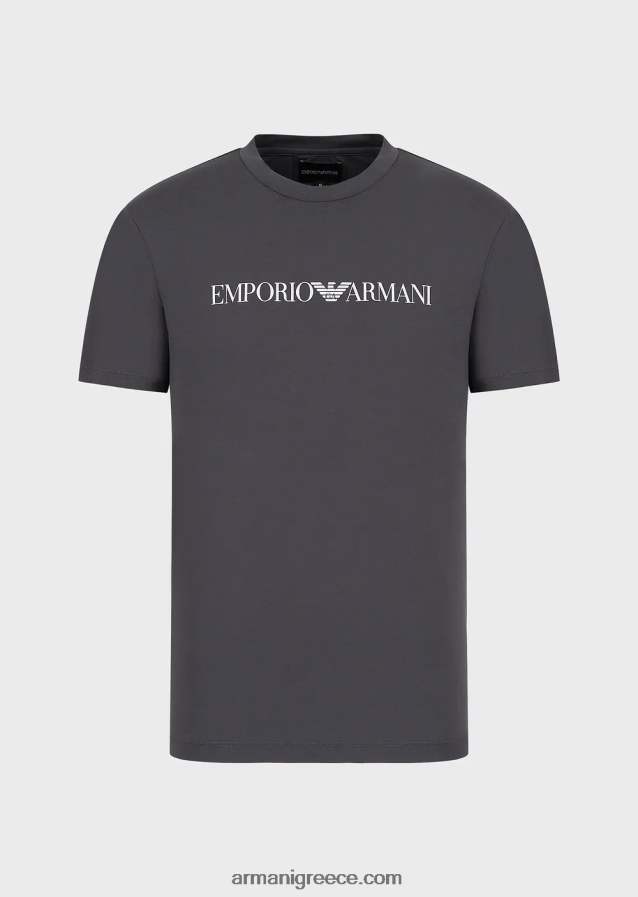 άνδρες Armani Μπλουζάκι pima jersey με τύπωμα λογότυπου 4046R61709 ανθρακίτης