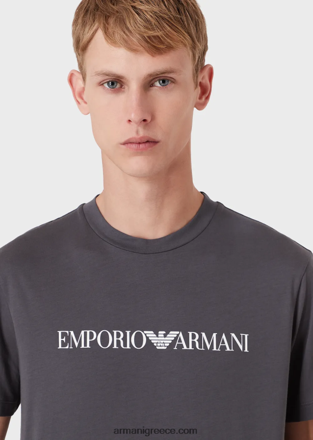 άνδρες Armani Μπλουζάκι pima jersey με τύπωμα λογότυπου 4046R61709 ανθρακίτης