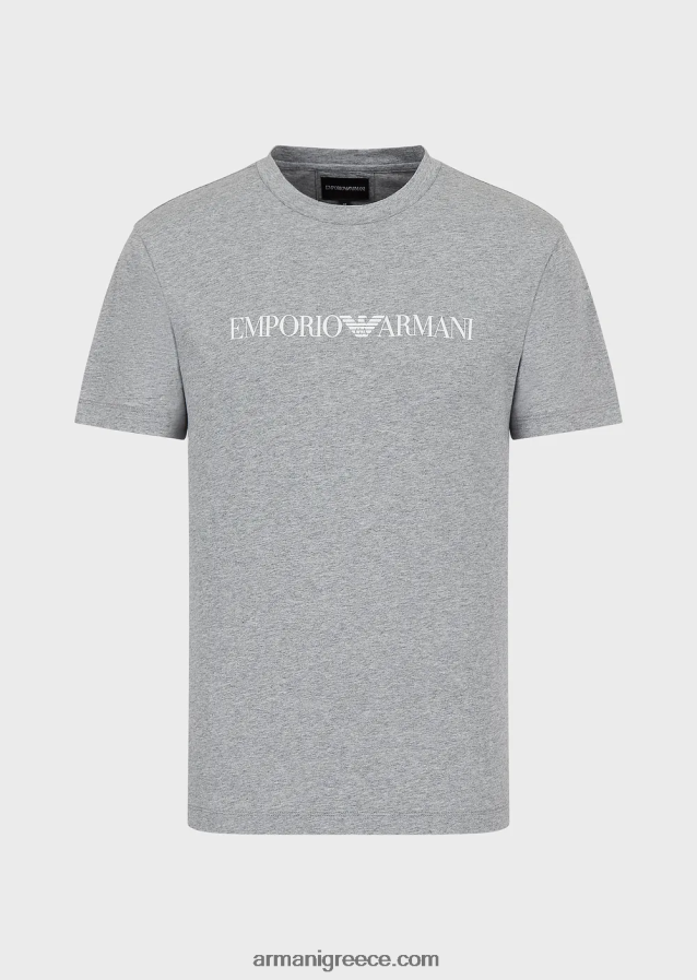 άνδρες Armani Μπλουζάκι pima jersey με τύπωμα λογότυπου 4046R61710 γκρι λογότυπο