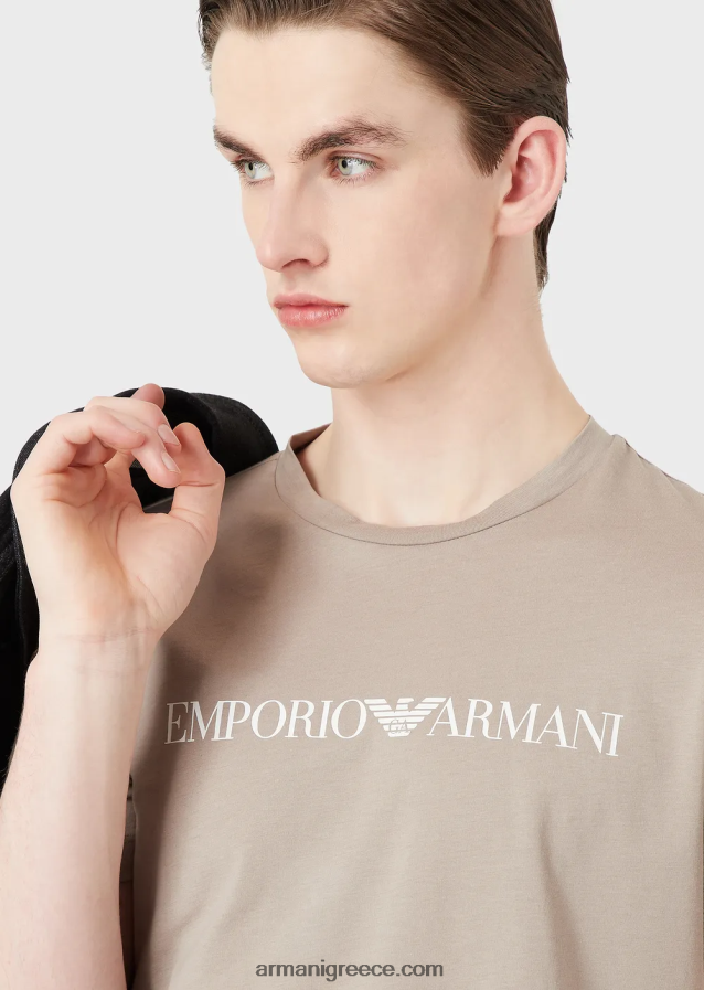 άνδρες Armani Μπλουζάκι pima jersey με τύπωμα λογότυπου 4046R61710 γκρι λογότυπο