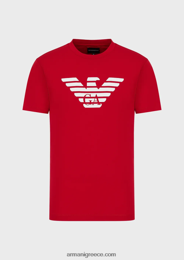 άνδρες Armani Μπλουζάκι pima jersey με τύπωμα λογότυπου 4046R61711 το κόκκινο