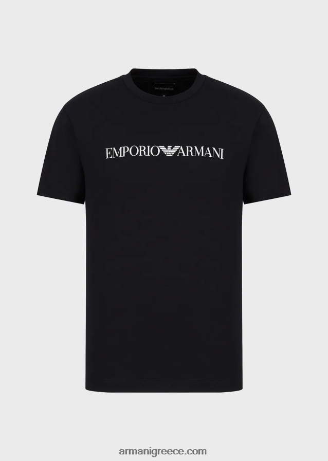 άνδρες Armani Μπλουζάκι pima jersey με τύπωμα λογότυπου 4046R61712 μπλε ναυτικό λογότυπο