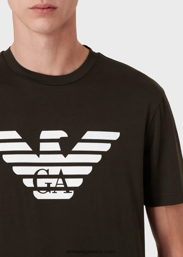 άνδρες Armani Μπλουζάκι pima jersey με τύπωμα λογότυπου 4046R61712 μπλε ναυτικό λογότυπο