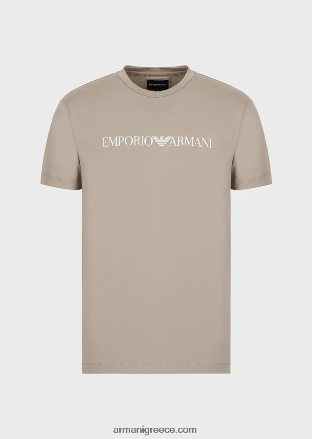 άνδρες Armani Μπλουζάκι pima jersey με τύπωμα λογότυπου 4046R61715 μπεζ λογότυπο