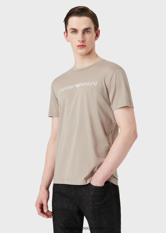 άνδρες Armani Μπλουζάκι pima jersey με τύπωμα λογότυπου 4046R61715 μπεζ λογότυπο
