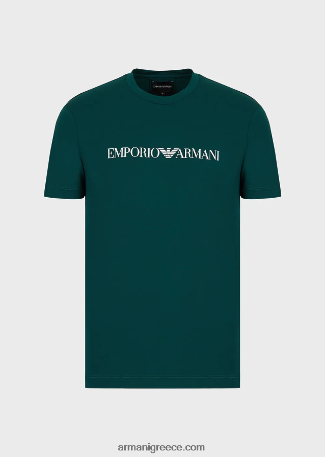 άνδρες Armani Μπλουζάκι pima jersey με τύπωμα λογότυπου 4046R61717 πράσινο λογότυπο