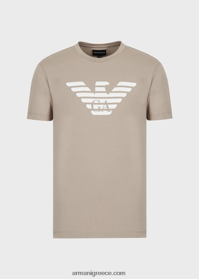άνδρες Armani Μπλουζάκι pima jersey με τύπωμα λογότυπου 4046R61718 μπεζ