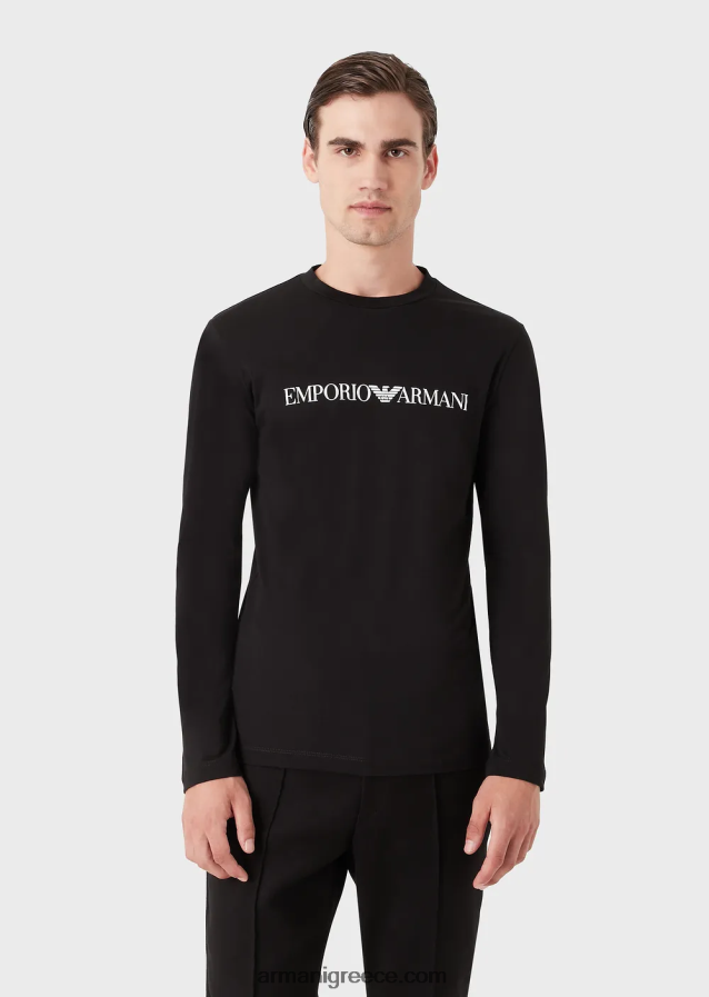 άνδρες Armani τζάμπερ pima-jersey με λογότυπο 4046R61719 μαύρο λογότυπο