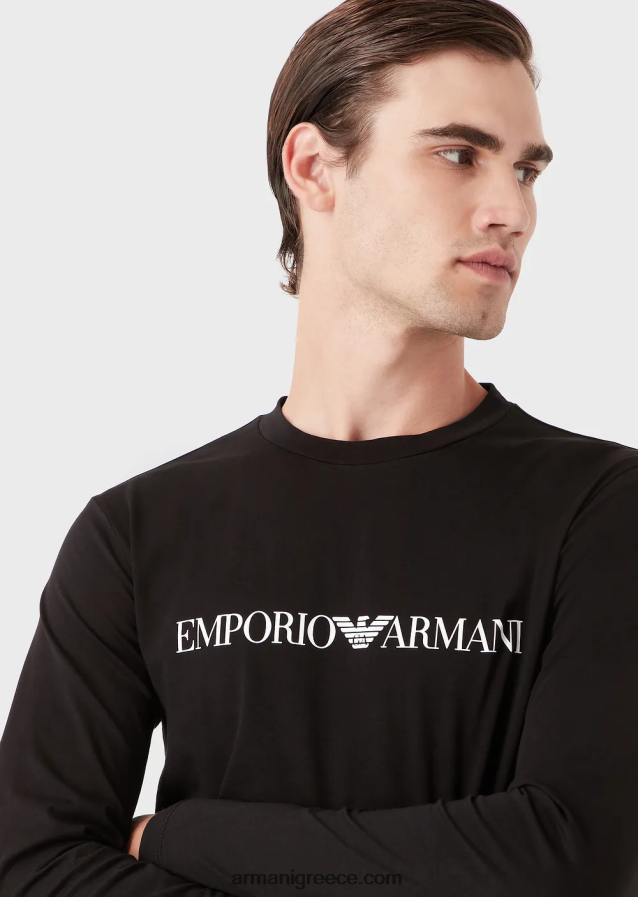 άνδρες Armani τζάμπερ pima-jersey με λογότυπο 4046R61719 μαύρο λογότυπο