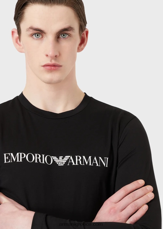 άνδρες Armani τζάμπερ pima-jersey με λογότυπο 4046R61719 μαύρο λογότυπο