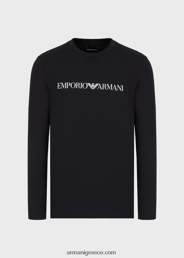 άνδρες Armani τζάμπερ pima-jersey με λογότυπο 4046R61720 μπλε ναυτικό λογότυπο