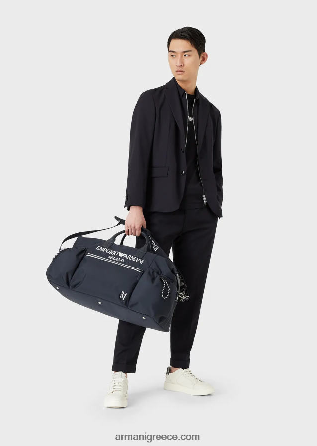 άνδρες Armani τζάμπερ pima-jersey με λογότυπο 4046R61720 μπλε ναυτικό λογότυπο