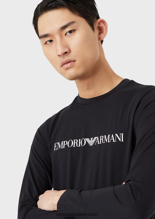 άνδρες Armani τζάμπερ pima-jersey με λογότυπο 4046R61720 μπλε ναυτικό λογότυπο