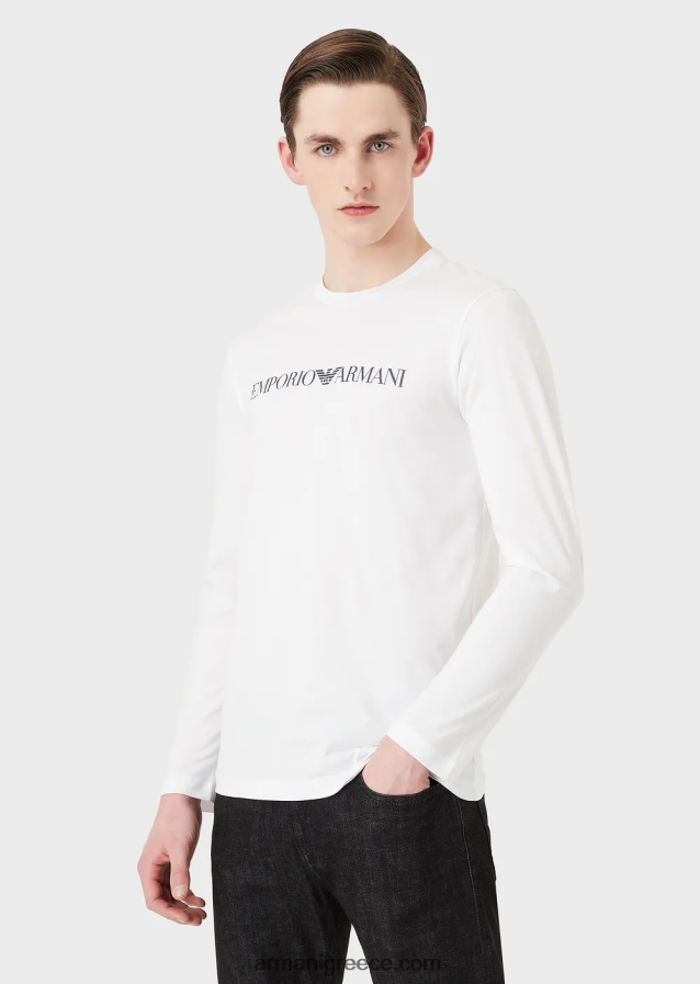 άνδρες Armani τζάμπερ pima-jersey με λογότυπο 4046R61721 λευκό λογότυπο