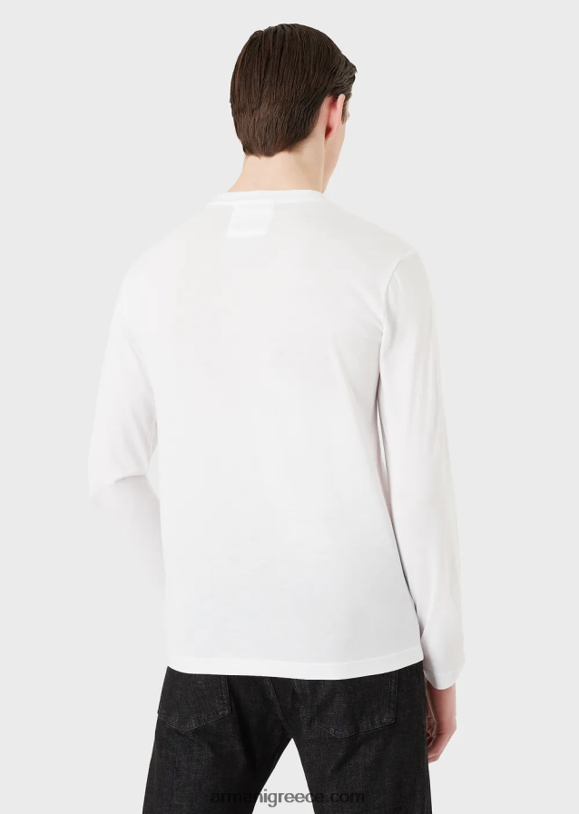 άνδρες Armani τζάμπερ pima-jersey με λογότυπο 4046R61721 λευκό λογότυπο